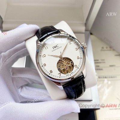 High Quality Replica IWC Different Colors Genuine Leather Strap White Face Dial Silver Stainless Steel Case Watch 42mm